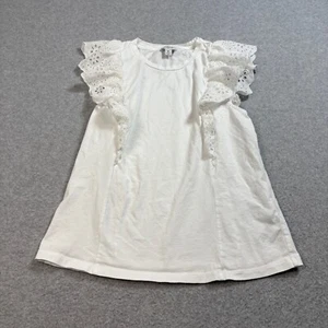 J Crew Shirt Woman M White Eyelet Lace Coastal Cottage Quiet Luxury Boho Heritag - Picture 1 of 8