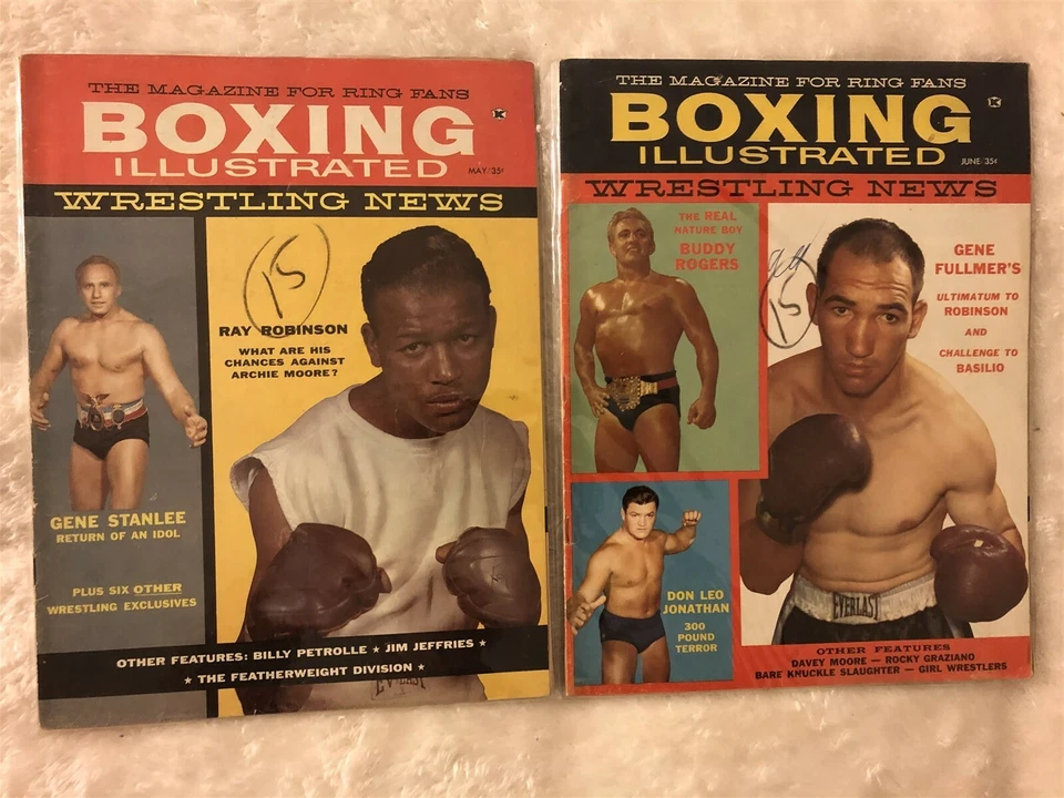 1959 Boxing Wrestling GENE FULLMER Ray ROBINSON Graziano Buddy ROGERS Set of 2 - Image 1 of 1