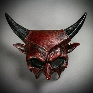 Blutige rote gruselige Teufelsmaske schwarzes Horn Cosplay Kostüm Halloween Maskerade Maske - Bild 1 von 7