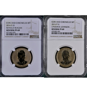 2015/2016 Coin and Chronicles Lyndon B. Johnson + Ronald Reagan $1 NGC RP PF 69