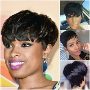 Women Boy Cut Short Layered Pixie Wigs Straight Full Wig Party Synthetic Hair - Picture 1 of 15