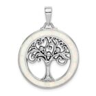 Sterling Silver Rhodium-plated Created Opal Circle with Tree Pendant
