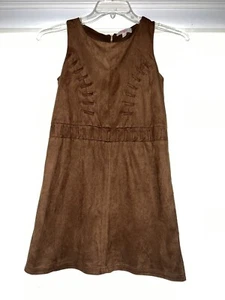 GB girls Brown Faux Suede Dress Native American Pocohantis Look Lg - Picture 1 of 4