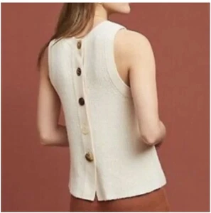 Anthropologie Moth Sz L Sleeveless Button Back Sweater Tank Cream - Picture 1 of 5