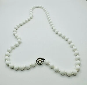 MIRIAM HASKELL Vintage White Milk Glass Bead Necklace - Picture 1 of 8