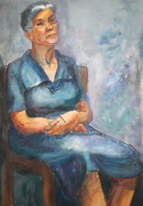 Vintage gouache painting old woman portrait - Picture 1 of 12