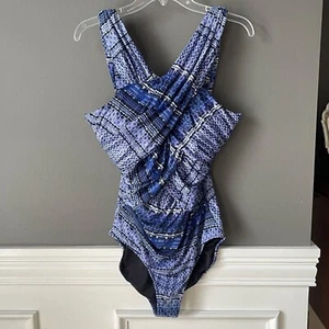 Garnet Hill Blue One-Piece Cross Front Rouched Built in Bra Slimming Swimsuit 12 - Picture 1 of 6