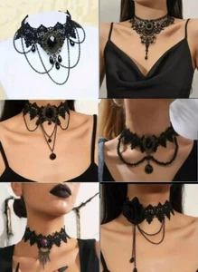 Vintage Lace Retro Choker Necklace, Full Neck Gothic Lace Choker Neckbands - Picture 1 of 33