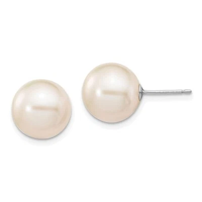 10k White Gold 10-11mm White Round Freshwater Cultured Pearl Stud Post Earrings - Image 1 of 4