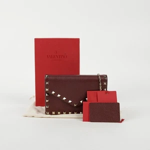 Valentino Burgundy Leather Rockstud Flap Chain Shoulder and Crossbody 57359769 - Picture 1 of 10