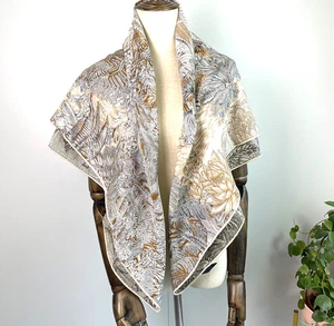 70% Cashmere 30% Silk Wrap Scarf jungle Print Double Face Print Shawl 110X110cm - Picture 1 of 5