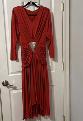 Редкий винтажный Claralura оригинальный около 1980-х красный платье размер 12 маленький недостаток - Изображение 1 из 4