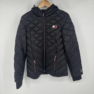 Abrigo acolchado Tommy Hilfiger para mujer negro manga larga con capucha cremallera completa talla S - Imagen 1 de 10