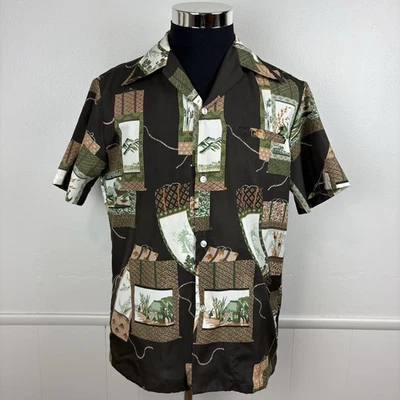 Camisa hawaiana vintage Kole Kole para hombre talla M marrón estampado asiático Aloha camisa Tiki Foto 1 de 4