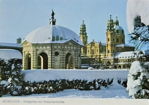 AK München Hofgarten Theatinerkirche 1980er Winter Schnee - Bild 1 von 2