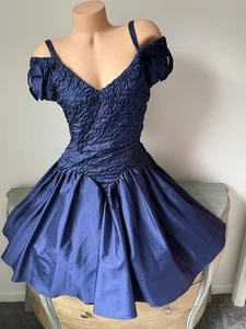 vintage 80s Vtg formal prom dress 👀 puff slv Fit Flare bodice bow UNION ILGWU S - Picture 1 of 8