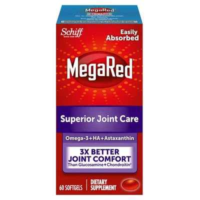 Schiff MegaRed Superior Joint Care 60 Softgels Omega-3 Krill Oil Hyaluronic Acid - Image 1 of 4
