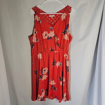 Maurices Red Floral V Neck Wrap Waist Midi Dress XL - Image 1 of 4
