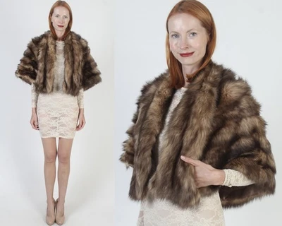 Estola de piel de pecho real vintage años 60 mediados de siglo MCM visón novia boda capa envoltura Foto 1 de 4