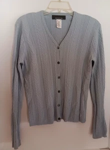 JONES NEW YORK Women's Cardigan Sz M Cable Knit Blueish Gray Hong Kong - Picture 1 of 3