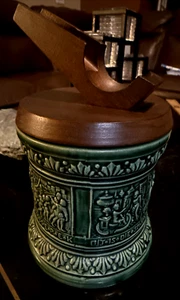 German Marzi Remy Humidor Pipe Holder Lid Green Pottery Made In Germany ktc - Picture 1 of 14