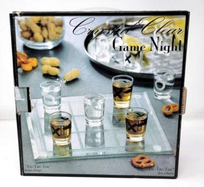 Tablero de juego de vidrio cristalino para beber noche tic-tac-toe ~ 9 vasos de chupito Foto 1 de 4