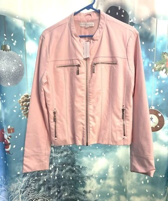 Chaqueta de cuero sintético rosa New York & Co. con cremallera, talla L - Nueva con etiquetas Foto 1 de 4