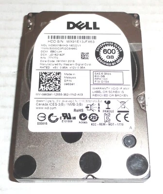 Dell Western Digital WD6001BKHG-18D22V1 600GB 2.5" SAS Hard Drive  FOR PARTS - Image 1 of 2