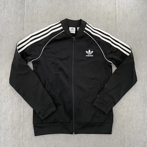 Adidas Jacket Youth Medium Black Track Full Zip Trefoil Flower Logo Boys Kids M - Picture 1 of 10
