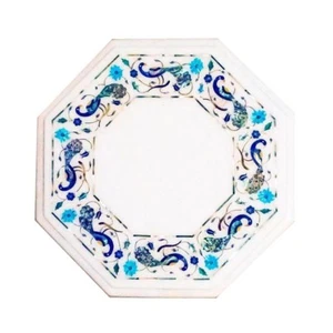 12" Semi Precious Stones Handmade Inlay Marble Corner Side Table Top - Picture 1 of 3