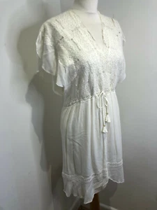 Hale Bob Aislynn white crochet lace cheesecloth V neck summer beach dress S VGC - Picture 1 of 8