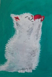 ACEO Original Cat Mini Painting – Acrylic Art Handmade Artist - 2.5×3.5” OOAK - Picture 1 of 5