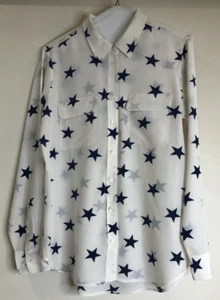 Equipment Sz Large 100% Silk Button Up Shirt Pockets Stars Sheer Light Weight - Picture 1 of 13