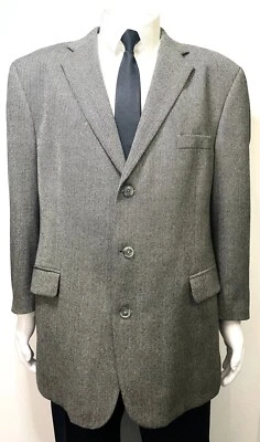 Stafford Brown Herringbone Wool Tweed 3 Button Blazer Size 48R Gray Jacket - Image 1 of 4