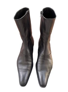 Women’s Yohji Yamamoto Black Leather Boots Pointed Toe Zip Closure Size 39/8/6 - Picture 1 of 7