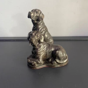 Labrador Pair Cast Bronze Effect Dogs Ornament 12cm Felt Bottom Heavy - Picture 1 of 10