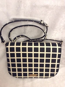 NWT Kate Spade Large Carsen Crossbody Handbag Laurel Way Check Black/White Khk/S - Picture 1 of 11