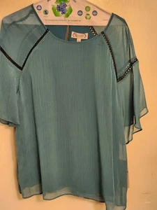 Nanette Lepore Sheer Teal Blouse, Lined,NWT,Lg, Beautiful! - Picture 1 of 4