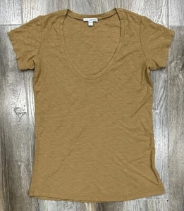 James Perse Women's Top Caramel Brown Slub Cotton Deep V-Neck Tee WSVH3182CU - Picture 1 of 1