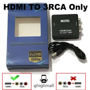 Black HDMI to AV 3RCA Composite CVBS Audio Video Converter Adapter Cable 1080P - Picture 1 of 8
