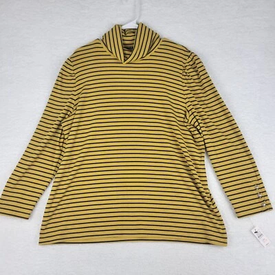 Talbots Plus Yellow Black Stripe Turtle Neck Puff Sleeve Shirt Top 2X Petite NEW - Image 1 of 4