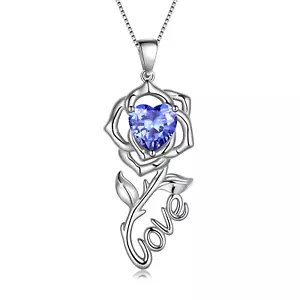 Rose Love Neckalce,925 Sterling Silver Birthstone Pendant Necklace Jewelry Birth - Picture 1 of 12