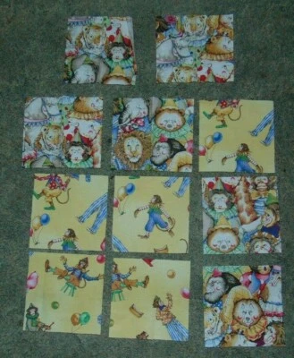 Edredón Cuadrados Cinco Pulgadas Circo Algodón Vintage Lote de Once Foto 1 de 4