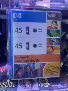 2007 New Sealed 2-Pack Genuine HP 45 Black Twin Value Pack Ink Cartridges 229212 - Picture 1 of 2