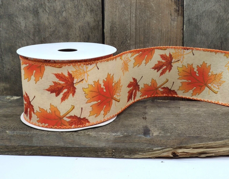 Schleifenband Dekorationsschleife Band Herbstlaub 6,3 cm breit - 1 Rolle  (9m) - Bild 1 von 1