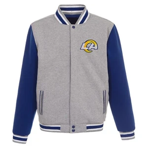 NFL Los Angeles Rams Reversible Full Snap Fleece Jacket 2 Front Logos JH Design - Picture 1 of 5