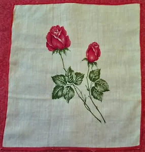 PAÑUELO DE COLECCIÓN AUTÉNTICO ARTE FLORAL ROSA ROJO BLANCO ALGODÓN 11" PARA MUJER - Imagen 1 de 3