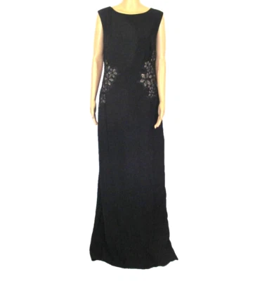 Vestido TADASHI SHOJI 8 Negro Sin Mangas Desnudo Recorte Copo de Nieve Racimos Cuentas Foto 1 de 4