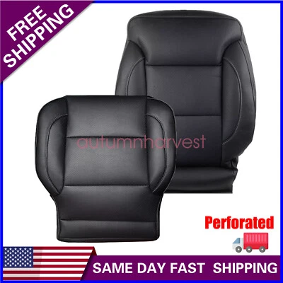 Cubierta de asiento de cuero negra para Chevy Silverado 1500 2014-2019 inferior y superior del conductor Foto 1 de 4
