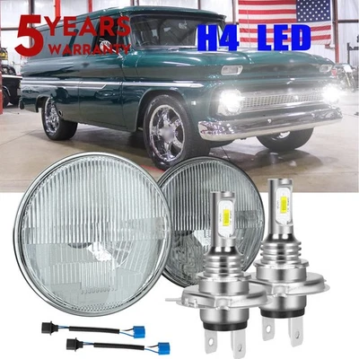 For Chevrolet C10 Panel 1964 1966 Pair 7 inch Round LED Headlights High Low Lamp - Image 1 of 4
